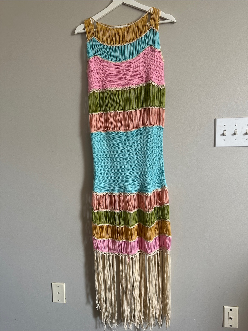 Crochet Fringed Striped Knit Midi Dress in Multicolor - Picture 10 of 10